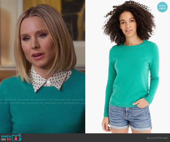 J.  Crew Long-sleeve everyday cashmere crewneck sweater in Bright Kelly worn by Eleanor Shellstrop (Kristen Bell) on The Good Place