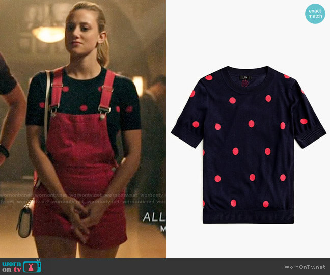 J. Crew Short-sleeve Silk Tencel Crewneck Sweater in Dot worn by Betty Cooper (Lili Reinhart) on Riverdale