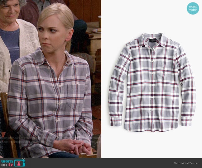 J. Crew Classic Fit Boy Shirt in Grey Plaid worn by Christy Plunkett (Anna Faris) on Mom