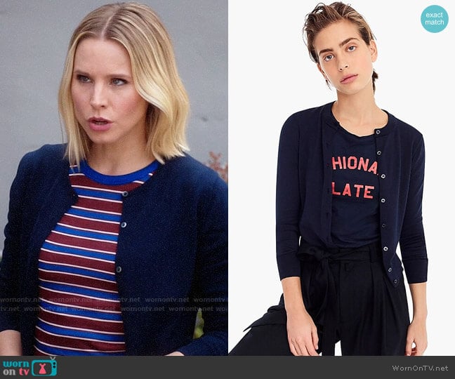 J. Crew Cotton Jackie Cardigan worn by Eleanor Shellstrop (Kristen Bell) on The Good Place