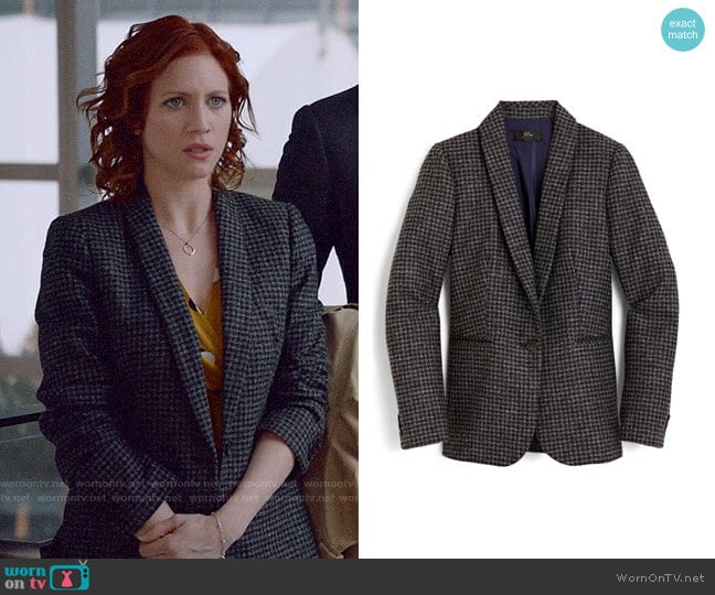 J. Crew Parke blazer in houndstooth wool worn by Julia Bechley (Brittany Snow) on Almost Family