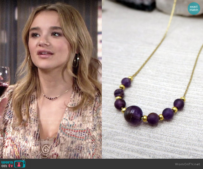 Jewelsforhope Minimalist Dainty Necklace with Small Purple Beads worn by Summer Newman (Hunter King) on The Young and the Restless