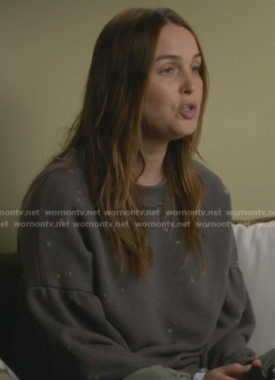 Jo's grey printed distressed sweatshirt on Greys Anatomy