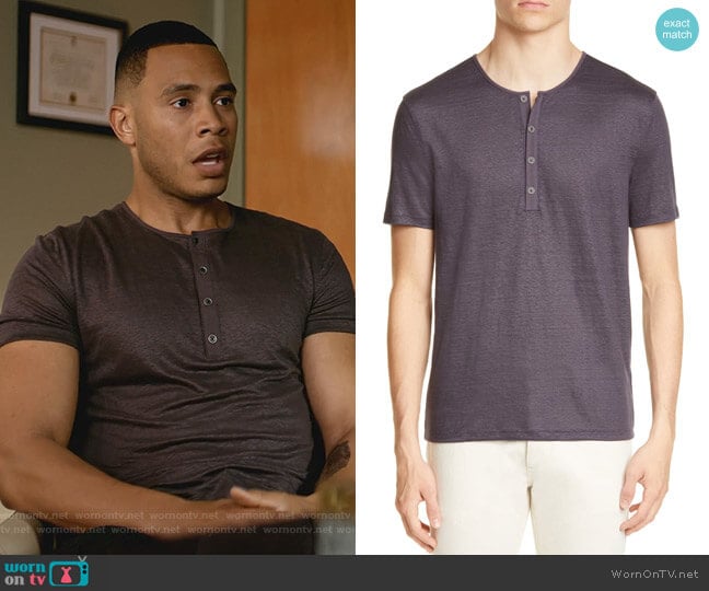 Regular Fit Slub Linen Henley by John Varvatos worn by Trai Byers on Empire