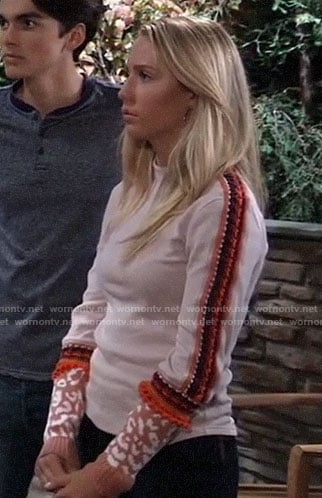 Josslyn’s pink top with embroidered sleeves on General Hospital