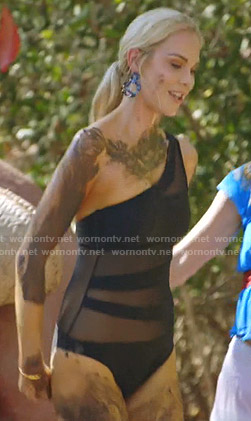 Kameron's black mesh inset one-shoulder swimsuit on The Real Housewives of Dallas