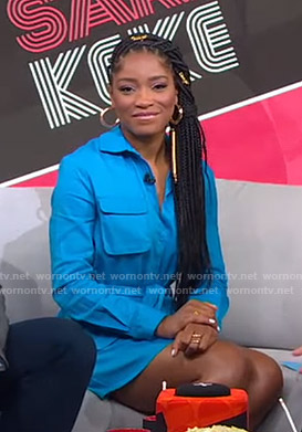 Keke's blue utility shirtdress on GMA Strahan Sara And Keke