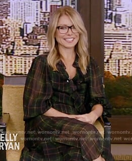 Kelly’s green plaid wrap dress on Live with Kelly and Ryan