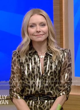 Kelly’s metallic leopard print shirtdress on Live with Kelly and Ryan