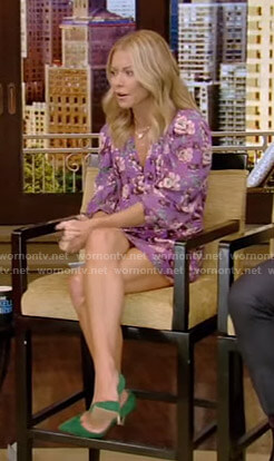 Kelly’s purple floral print mini dress on Live with Kelly and Ryan