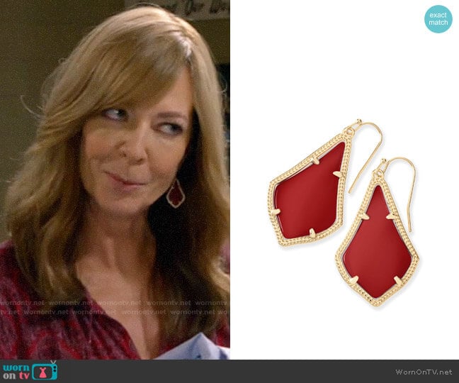 Kendra Scott Alex Earrings in Dark Red worn by Bonnie Plunkett (Allison Janney) on Mom