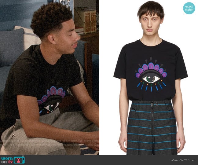 Kenzo Black Eye T-Shirt worn by Andre Johnson Jr (Marcus Scribner) on Black-ish