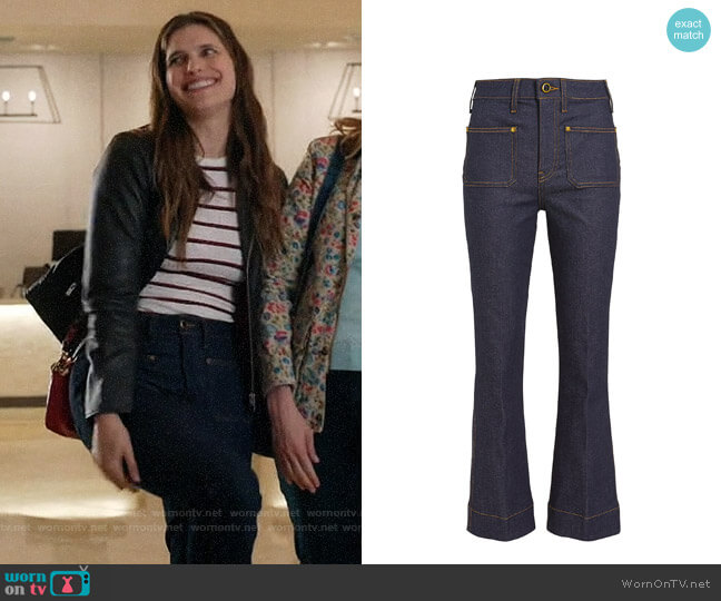 Khaite Raquel Cropped Kick Flare Jeans worn by Rio (Lake Bell) on Bless This Mess