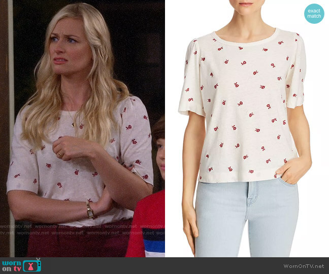 La Vie Rebecca Taylor Marguerite Floral Embroidered Tee worn by Gemma (Beth Behrs) on The Neighborhood