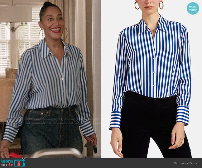 L'Agence Brielle Striped Shirt worn by Rainbow Johnson (Tracee Ellis Ross) on Black-ish