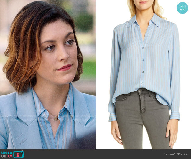L'Agence Nina Stripe Blouse worn by Sydney Strait (Caitlin McGee) on Bluff City Law