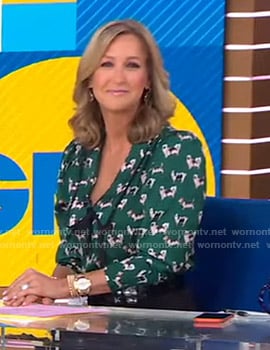 Lara’s green dog print blouse on Good Morning America