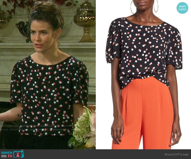 Leith Print Crop Top worn by Sarah Horton (Linsey Godfrey) on Days of our Lives