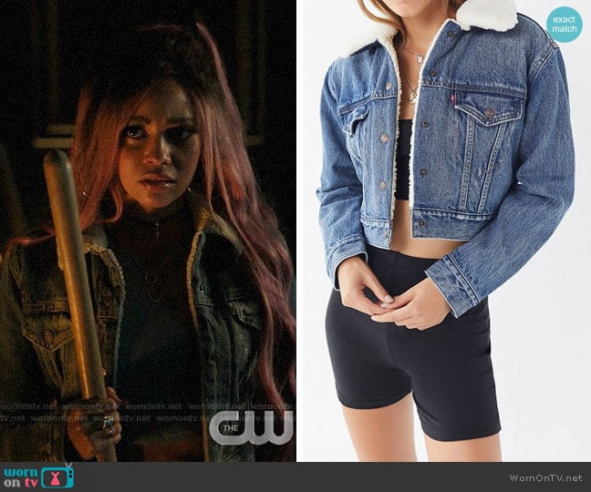 Levis Denim Sherpa Cropped Trucker Jacket worn by Toni Topaz (Vanessa Morgan) on Riverdale