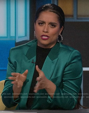 Lilly Singh's green satin blazer on A Little Late with Lilly Singh