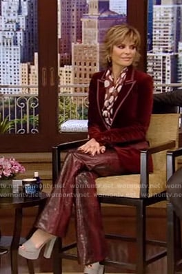 Lisa Rinna’s burgundy polka dot blouse on Live with Kelly and Ryan