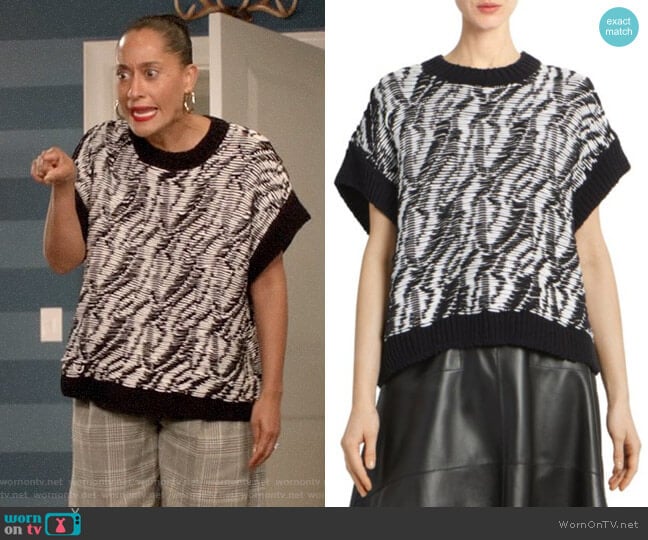 Loewe Textured Short-Sleeve Sweater worn by Rainbow Johnson (Tracee Ellis Ross) on Black-ish