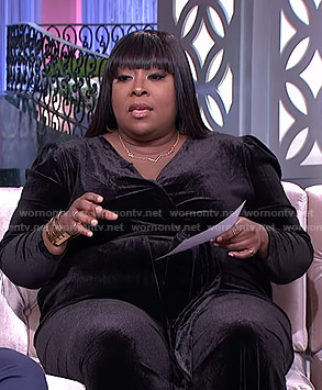 Loni’s black velvet jumpsuit on The Real