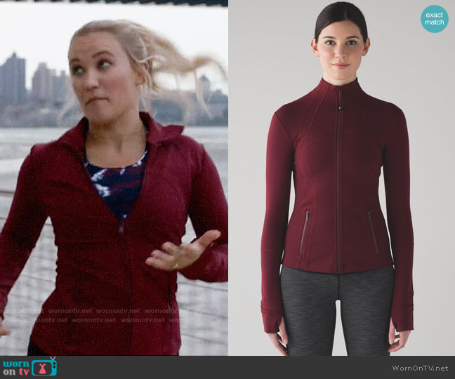 Lululemon Define Jacket in Deep Rouge worn by Roxy Doyle (Emily Osment) on Almost Family