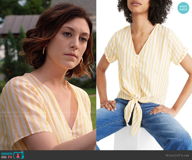 Madewell Tie Front Button Down Top worn by Sydney Strait (Caitlin McGee) on Bluff City Law