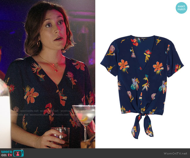 Madewell Bird of Paradise Tie Front Silk Top worn by Sydney Strait (Caitlin McGee) on Bluff City Law