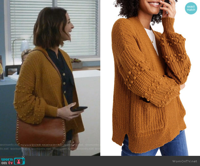 Bobble Cardigan Sweater by Madewell worn by Amelia Shepherd (Caterina Scorsone) on Greys Anatomy