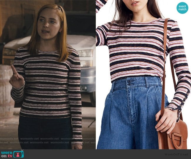 Button-Sleeve Tee in Elsie Stripe by Madewell worn by Violet Simmons (Haley Ramm) on Light as a Feather