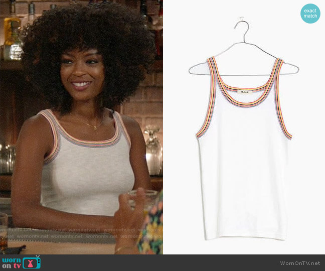 Madewell Rainbow-Trim Tank Top worn by Ali Finer (Javicia Leslie) on God Friended Me