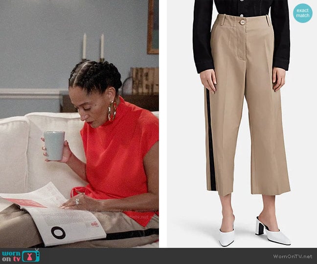 MM6 Maison Margiela Satin-Striped Cotton Crop Wide-Leg Trousers worn by Rainbow Johnson (Tracee Ellis Ross) on Black-ish