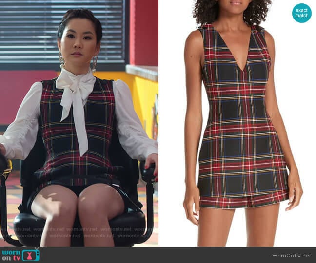 Iris Plaid Romper by Maje worn by Dixie Sinclair (Irene Choi) on Insatiable