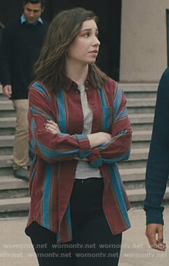 Sammi’s maroon striped shirt on Light as a Feather