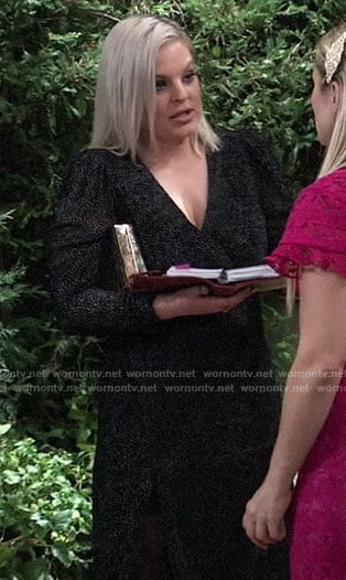 Maxie’s black dotted dress at Nina’s wedding on General Hospital