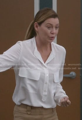 Meredith's white blouse with front pockets on Greys Anatomy