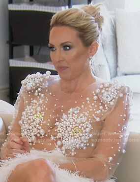 Braunwyn's pearl embellished mesh bodysuit on The Real Housewives of Orange County