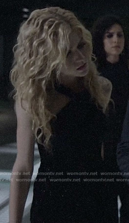Mia's black sparkly twist neck dress on Arrow
