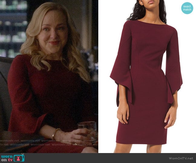 Michael Kors Crepe Draped-Sleeve Sheath Dress worn by Marissa Morgan (Geneva Carr) on Bull