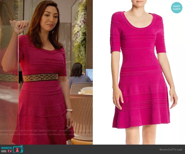 Milly Mixed-Knit Fit and Flare Dress worn by Parker (Francesca Ling) on God Friended Me