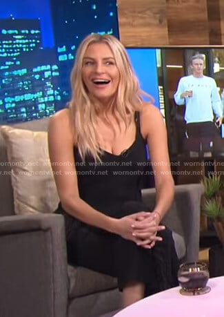 Morgan’s black feather-trim camisole on E! News Nightly Pop