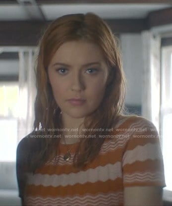 Nancy's orange zig-zag knit top on Nancy Drew