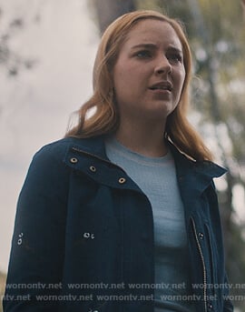 Violet’s navy floral embroidered jacket on Light as a Feather