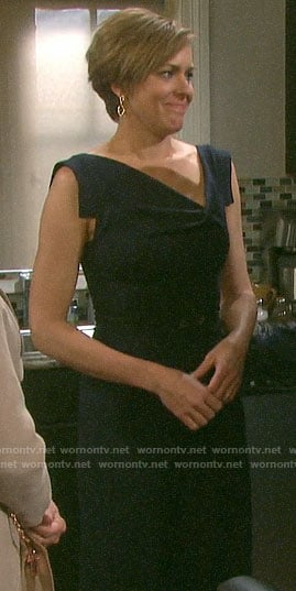 Nicole’s navy draped neck dress on Days of our Lives