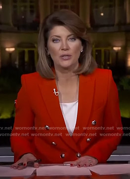 Norah’s red double breasted blazer on CBS Evening News