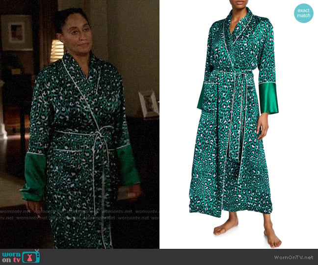 Olivia von Halle Capability Danger Leopard-Print Long Silk Robe worn by Rainbow Johnson (Tracee Ellis Ross) on Black-ish