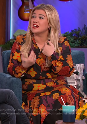 Kelly's orange floral shirtdress on The Kelly Clarkson Show