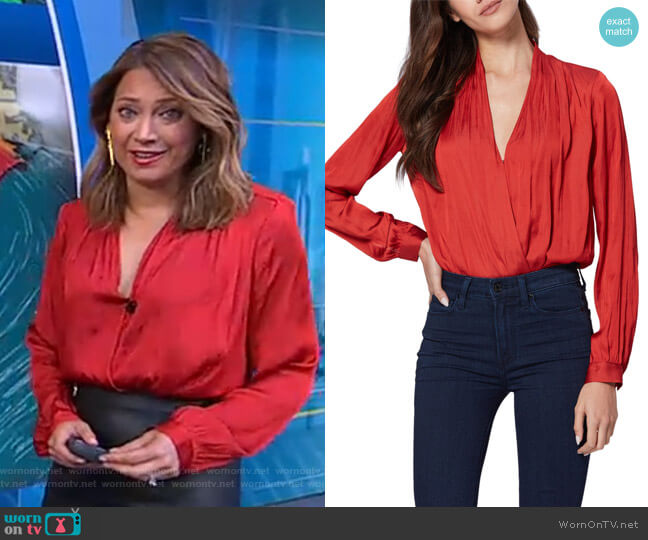 WornOnTV: Ginger’s red wrap blouse on Good Morning America | Ginger Zee ...